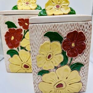 Vintage 1960s Floral Ceramic Canisters